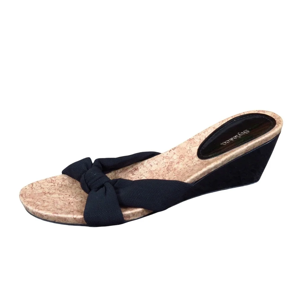 Style & Co Alice Women Wedge Sandals Size 7M Summer Dressy Black Textile Cork